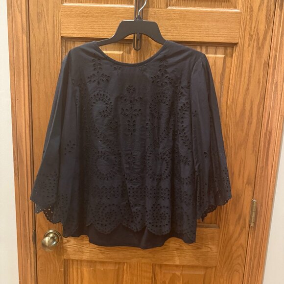 Tory Burch Mariana Top, Black Eyelet, XL - Picture 2 of 5